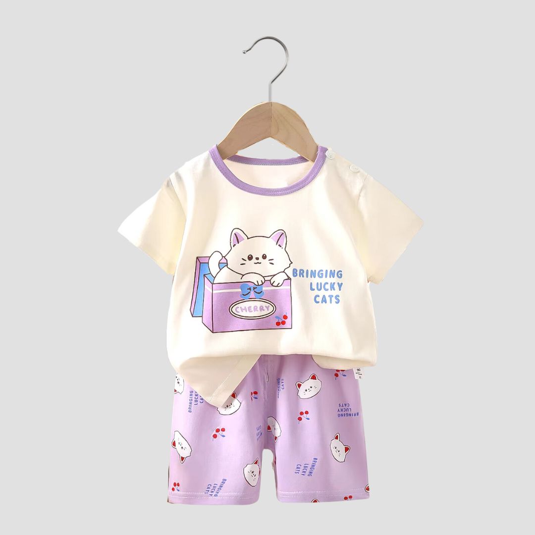 Lucky Cat T-shirt & Short Suit Kia & Kel