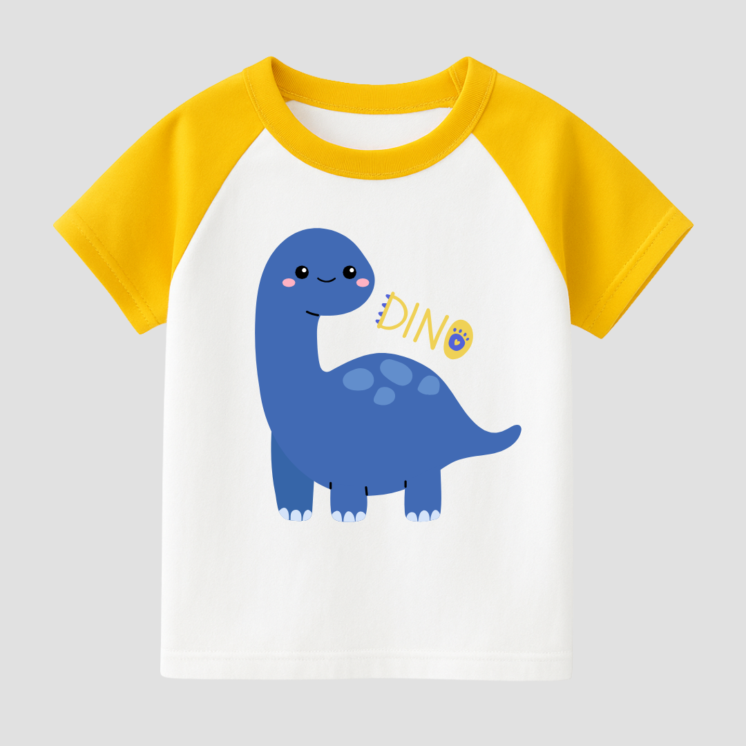 Happy Blue Dino Kids Short Sleeve T-Shirt Kia & Kel