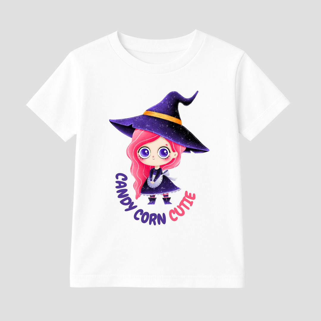 Candy Corn Cutie Witch Kids Short Sleeve T-Shirt Kia & Kel