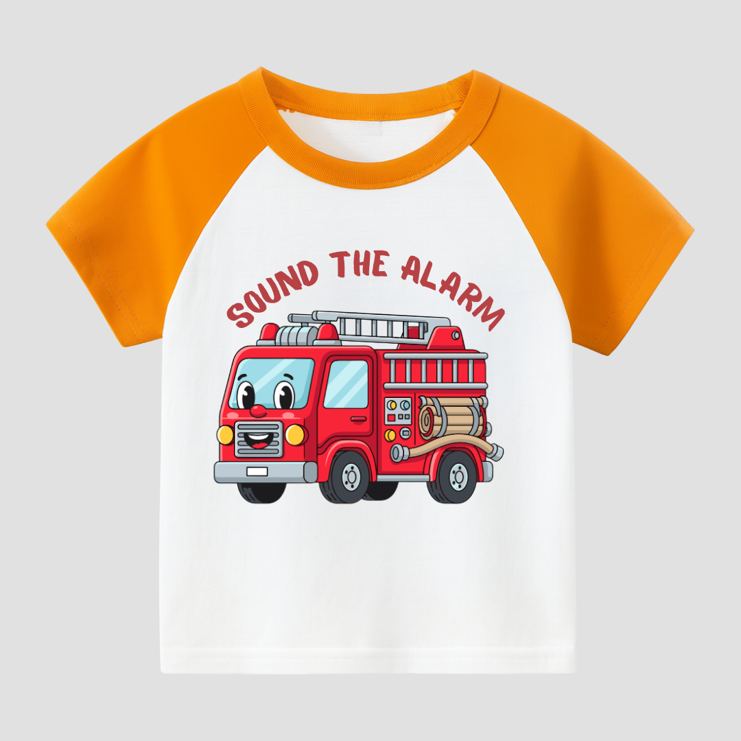 Tiny Hero Firetruck Kids Short Sleeve T-Shirt Kia & Kel