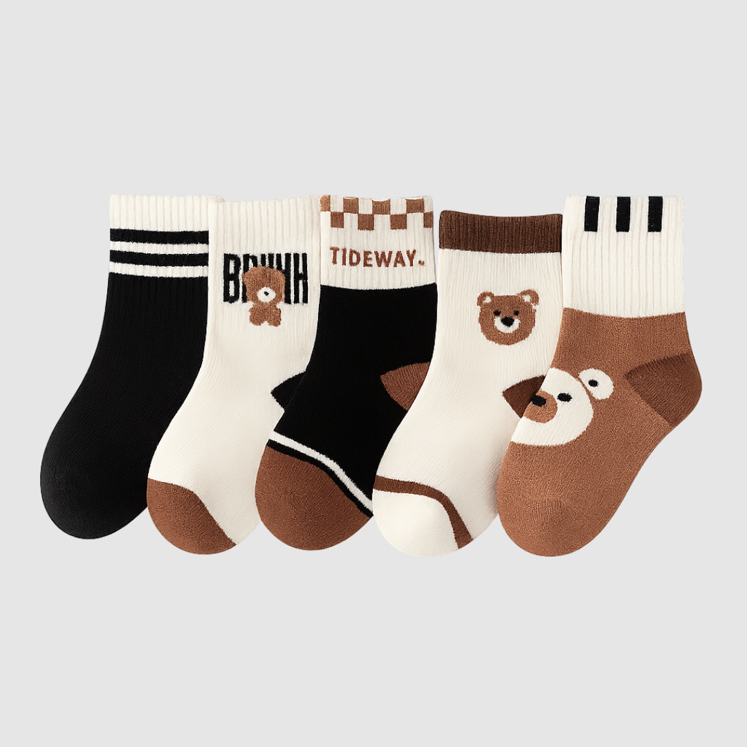 Brown Bear Cozy Kids Socks (5-Pack) Kia & Kel