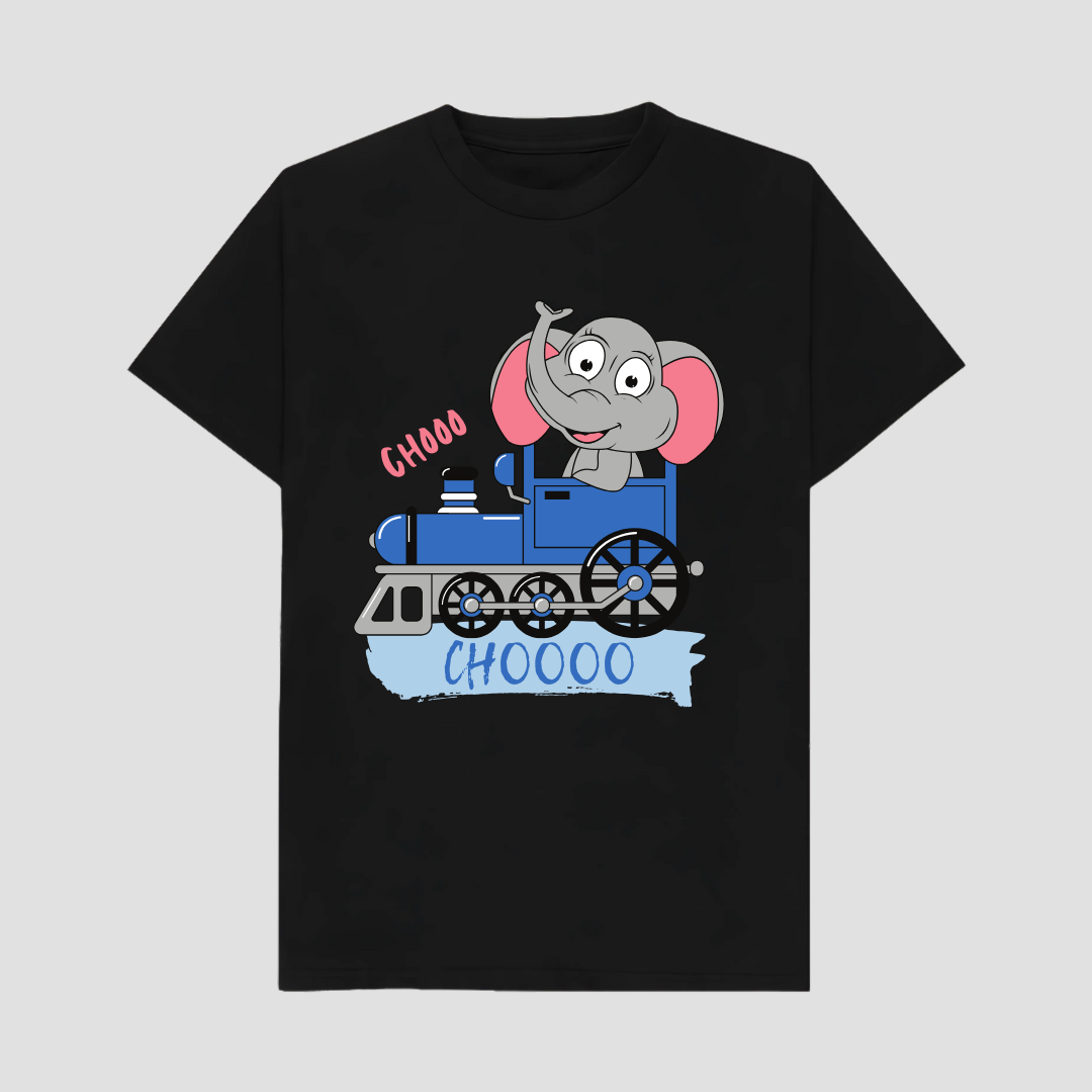 Elephant on Train Kids Short Sleeve T-Shirt