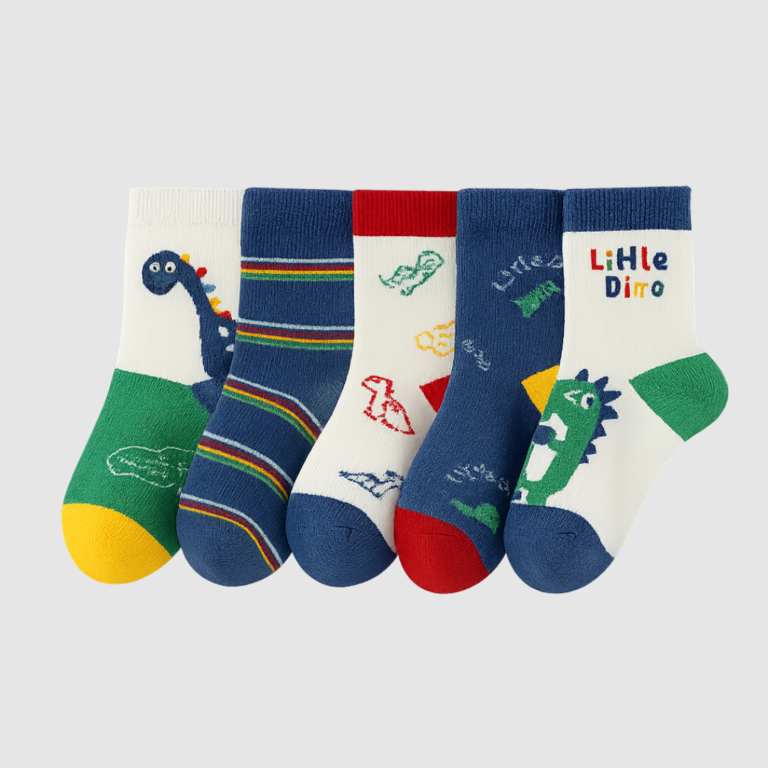 Smiley Dino Kids Socks (5-Pack) Kia & Kel