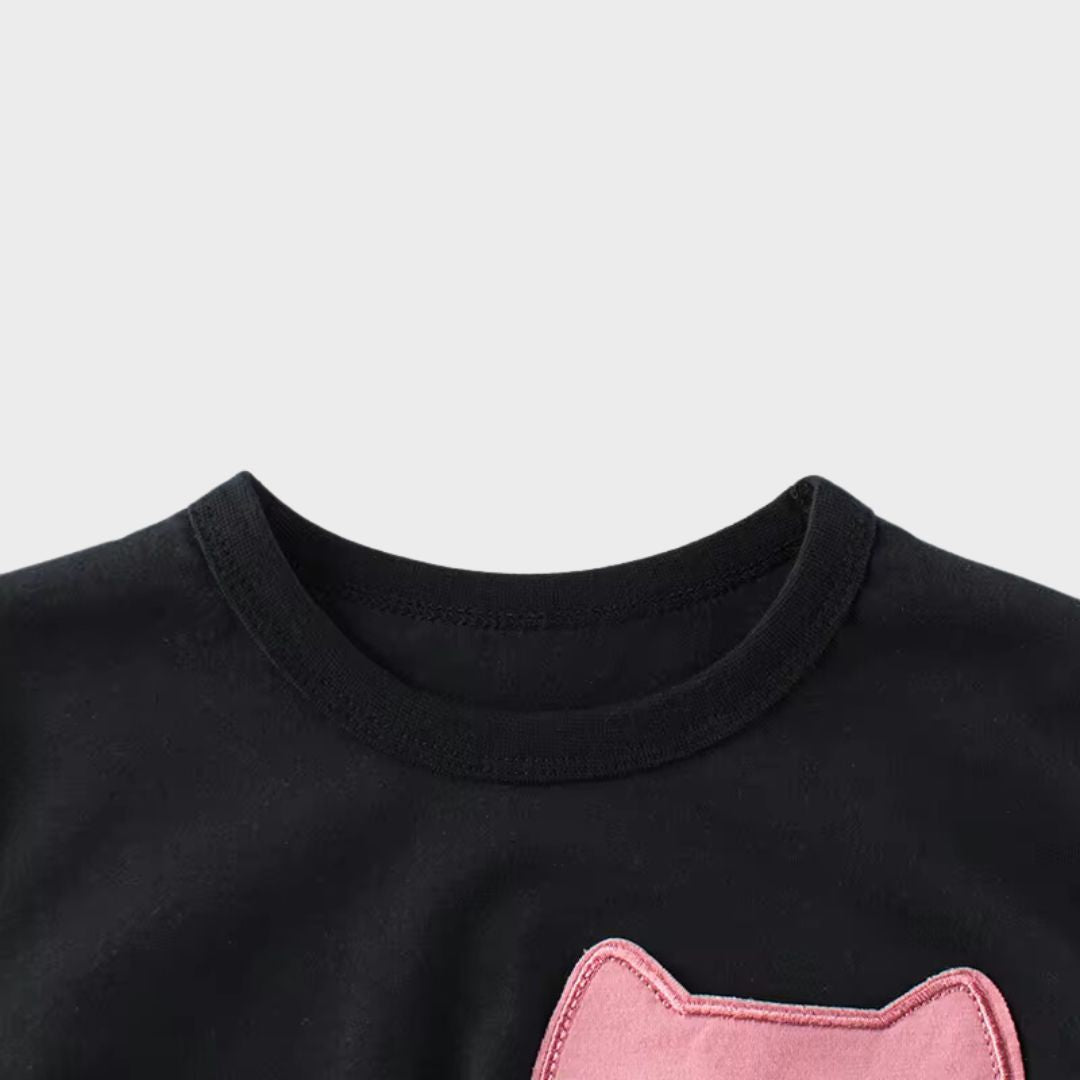Pink Kitty Black Kids Short Sleeve T-Shirt