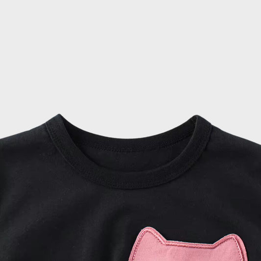 Pink Kitty Black Kids Short Sleeve T-Shirt
