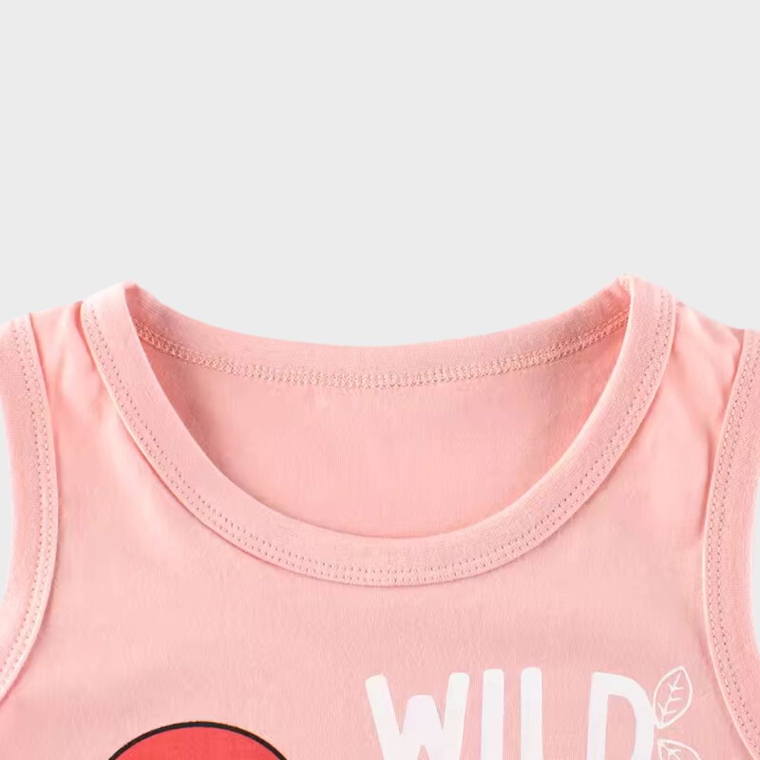 Wild Dino Pink Kids Sleeveless T-Shirt