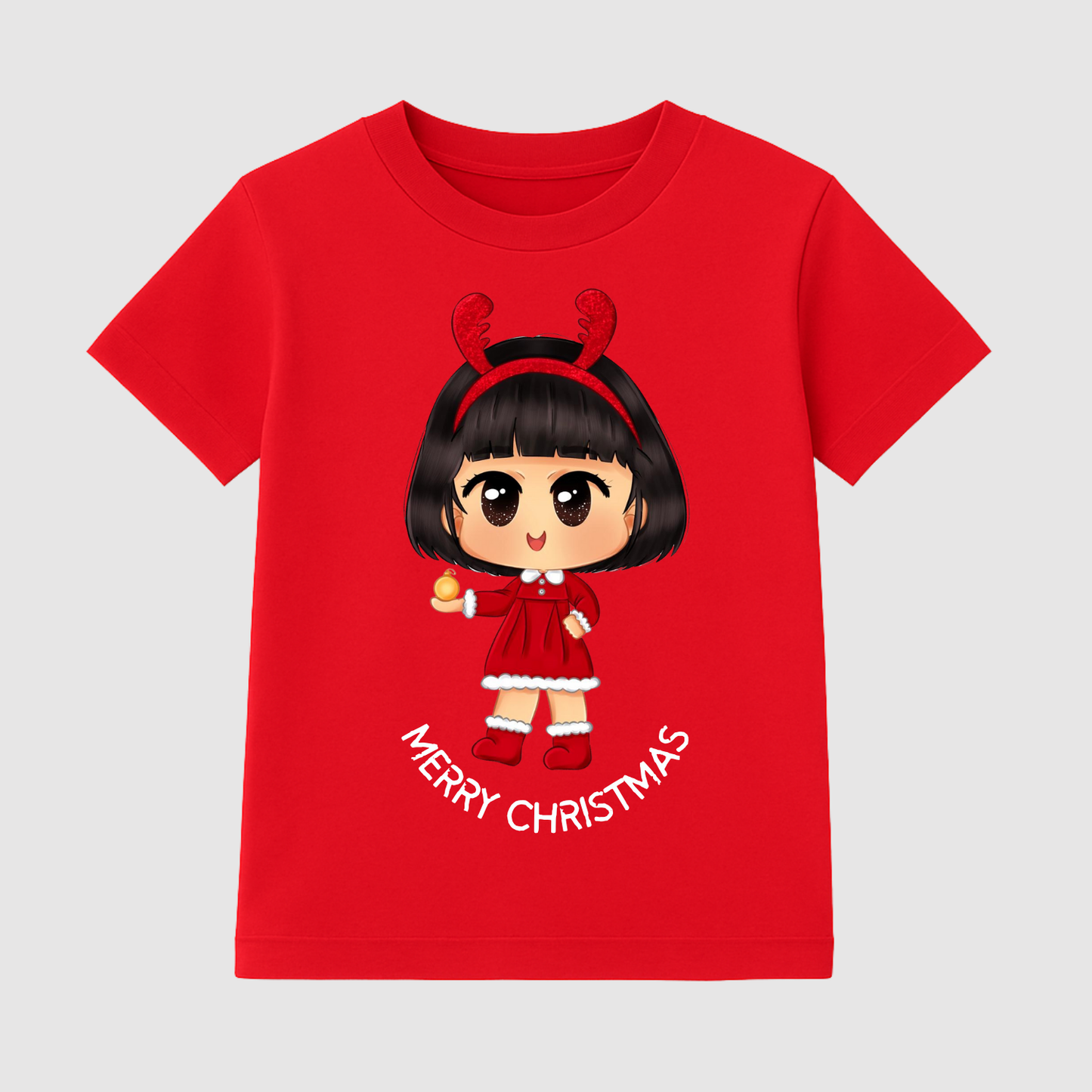 Tiny Miss Reindeer Kids Short Sleeve T-Shirt