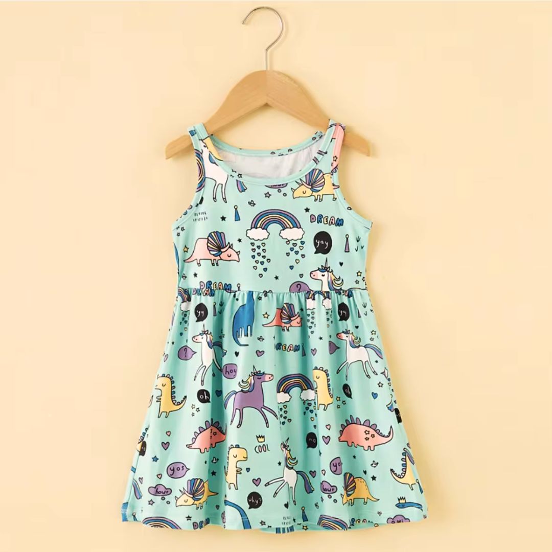 Dino Unicorn Rainbow Beach Strap Dress Kia & Kel