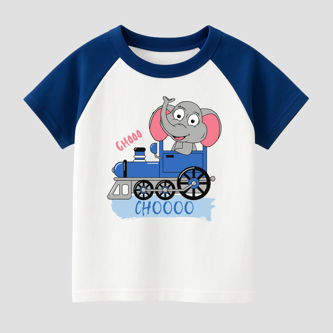 Elephant on Train Kids Short Sleeve T-Shirt
