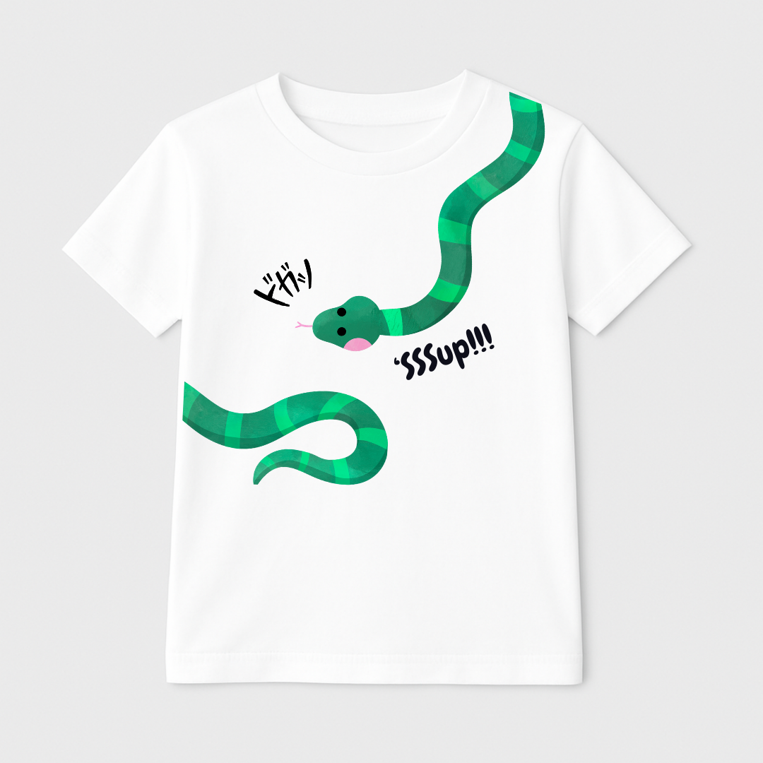 Cute Green Snake Kids Short Sleeve T-Shirt Kia & Kel