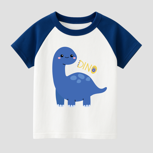 Happy Blue Dino Kids Short Sleeve T-Shirt