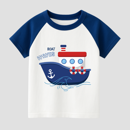 Wavy Boat Buddy Kids Short Sleeve T-Shirt Kia & Kel