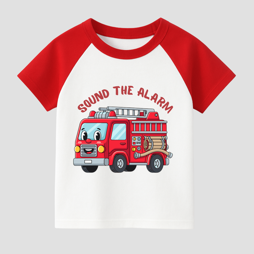 Tiny Hero Firetruck Kids Short Sleeve T-Shirt Kia & Kel