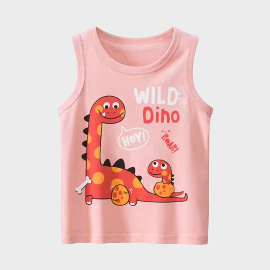 Wild Dino Pink Kids Sleeveless T-Shirt