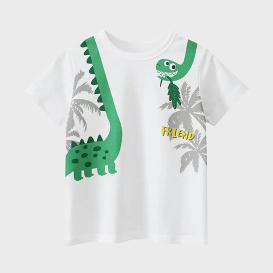 Dino Around Neck Kids Short Sleeve T-Shirt