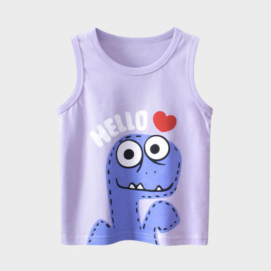 Hello Dino Purple Kids Sleeveless T-Shirt