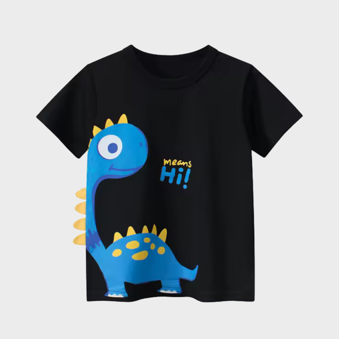 Dino Blue Kids Short Sleeve T-Shirt