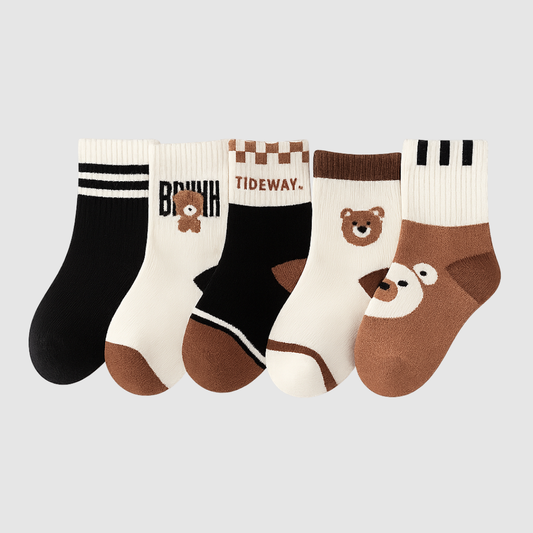 Brown Bear Cozy Kids Socks (5-Pack)