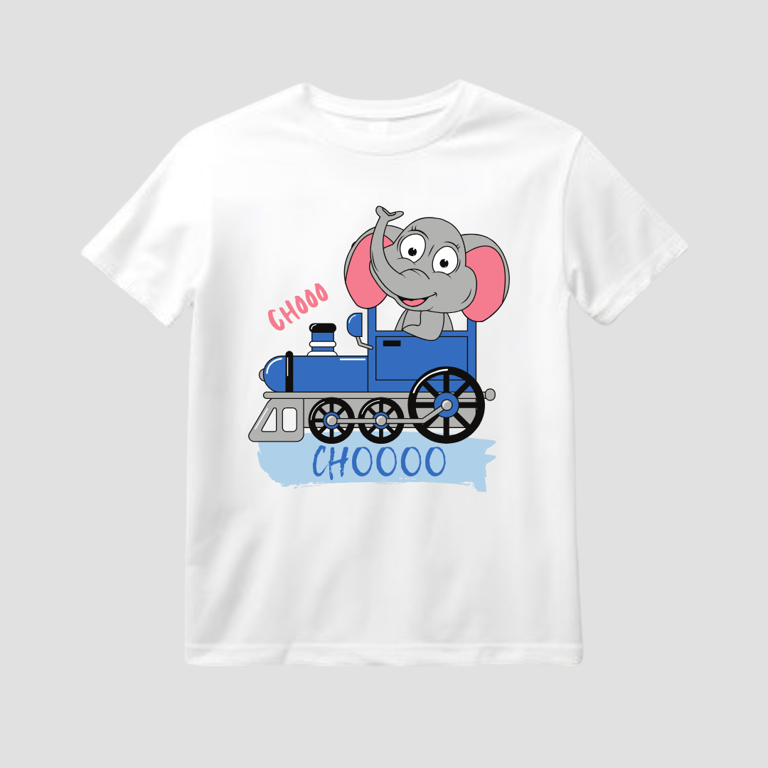 Elephant on Train Kids Short Sleeve T-Shirt