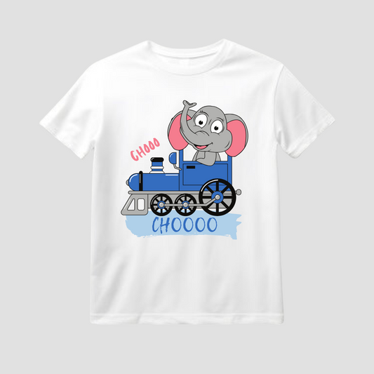 Elephant on Train Kids Short Sleeve T-Shirt