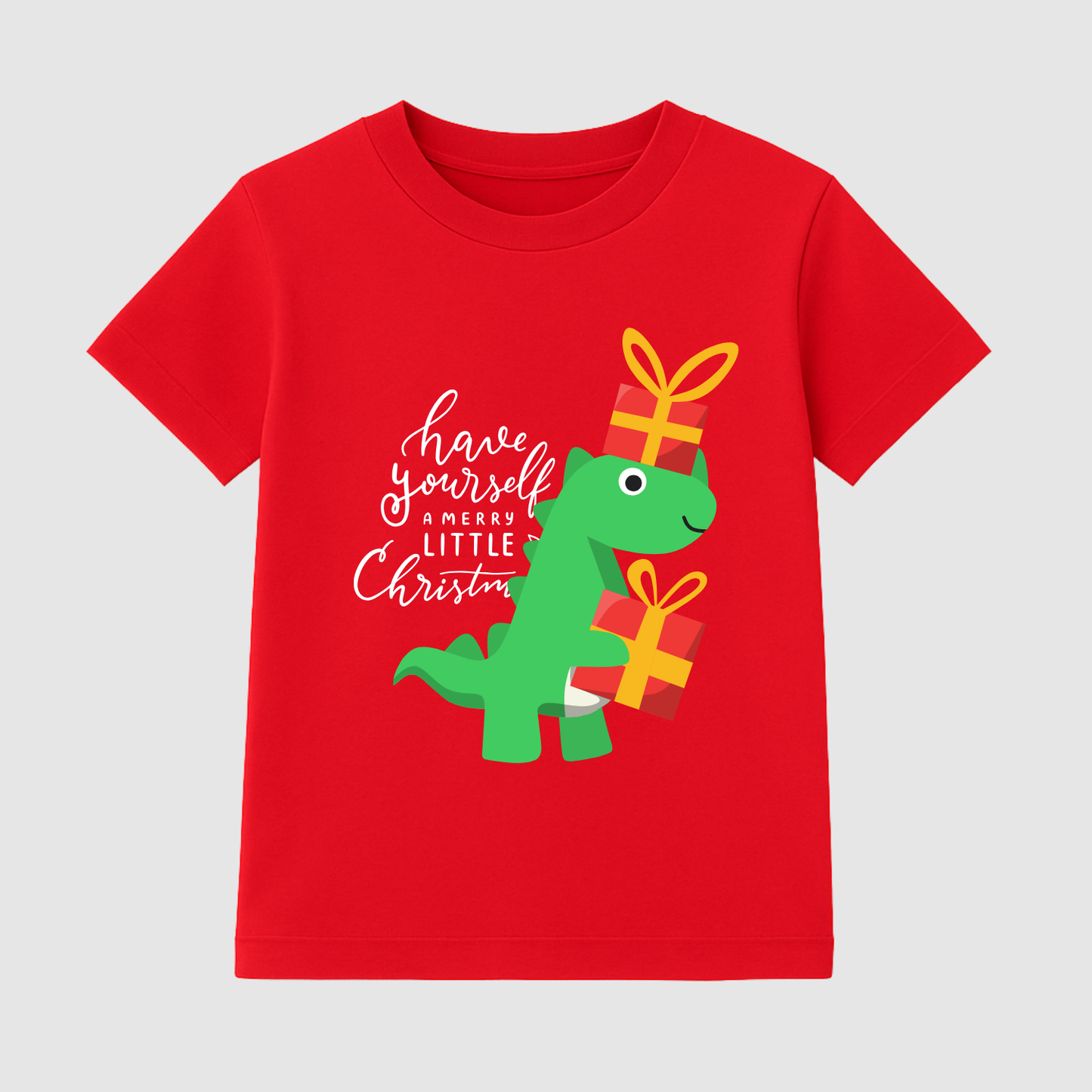 Dino-Merry Christmas Kids Short Sleeve T-Shirt