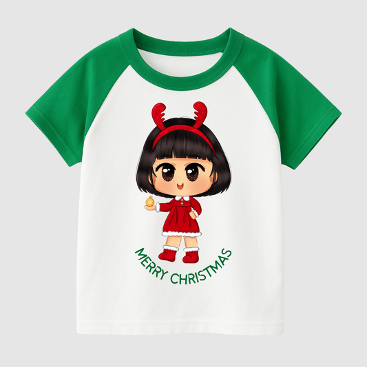 Tiny Miss Reindeer Kids Short Sleeve T-Shirt