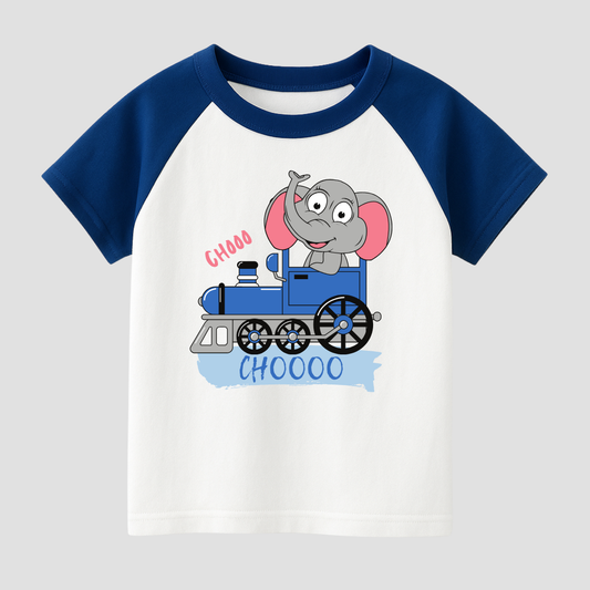 Elephant on Train Kids Short Sleeve T-Shirt