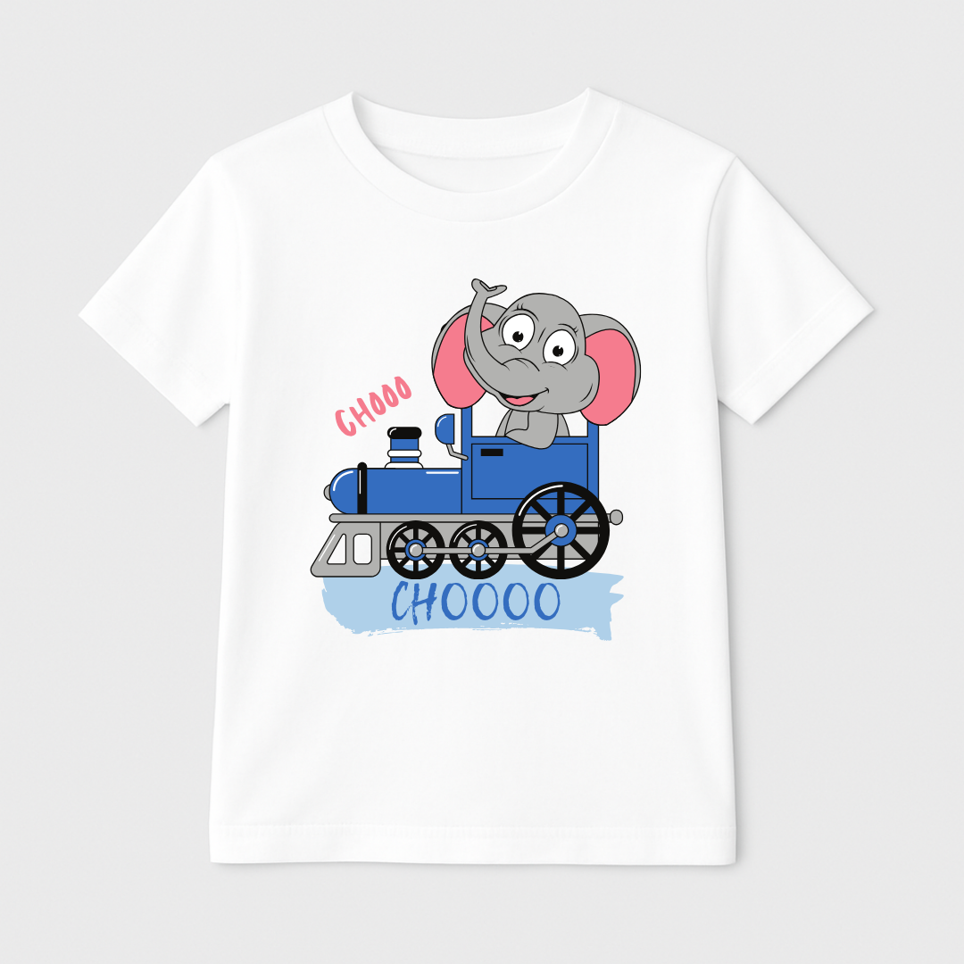 Elephant on Train Kids Short Sleeve T-Shirt