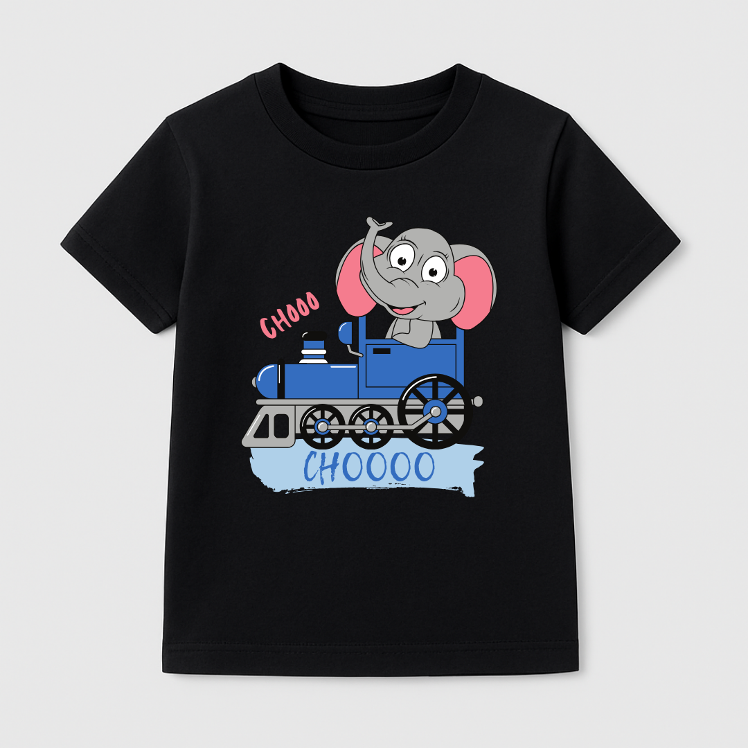 Elephant on Train Kids Short Sleeve T-Shirt